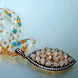 Moonstone Blue Opal Gemstone Vermeil Sterling Silver Necklace